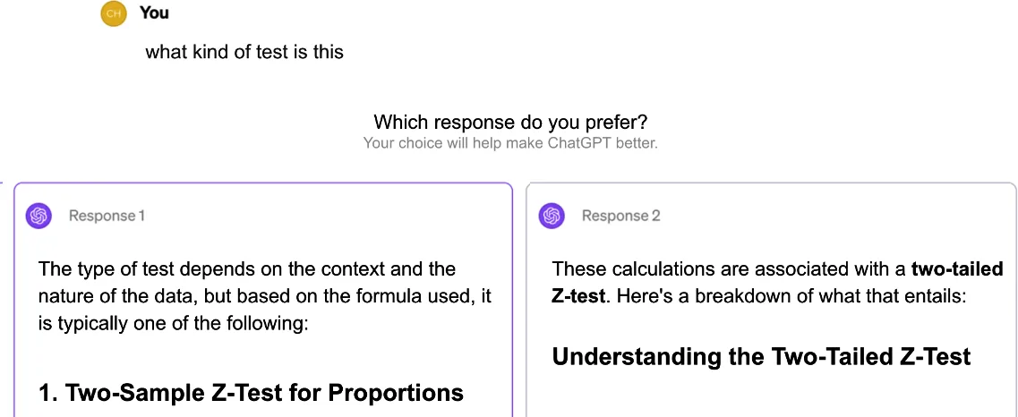 Explicit comparative feedback: the product asks which of two responses the user prefers