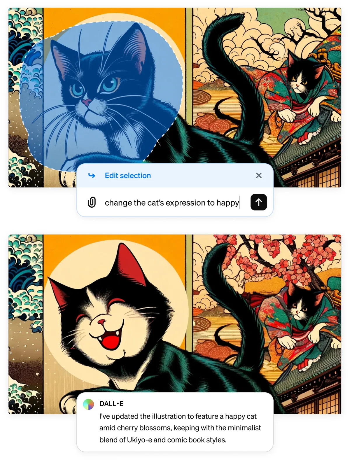 Edit feedback: selecting a region of a generated image and asking for a change