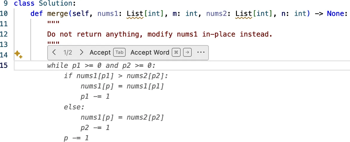 Implicit feedback in a code assistant: accepting a suggestion with Tab is a signal that it was useful